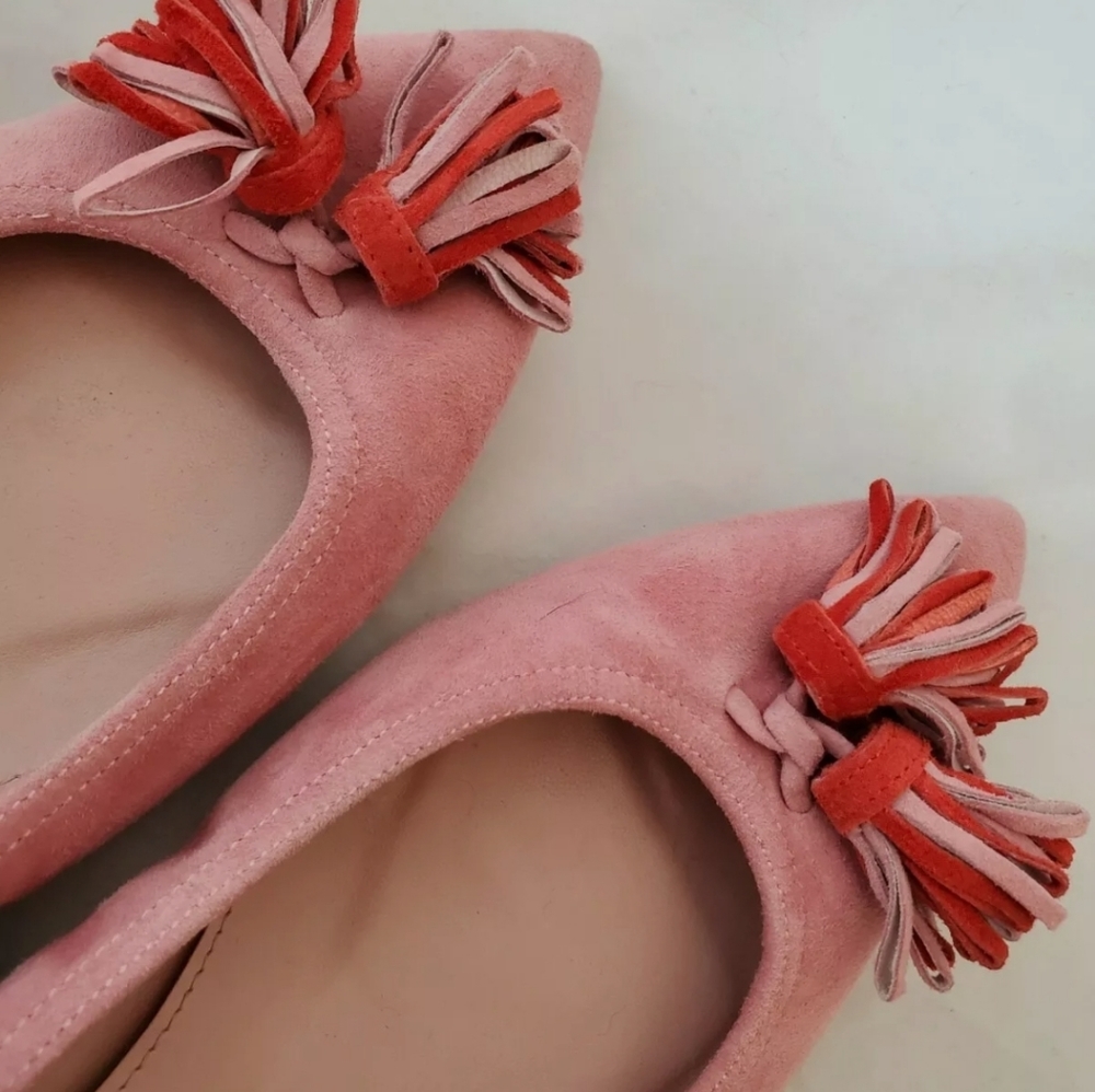 J Crew Lottie Tassel Flats Icy Rose Pink Suede